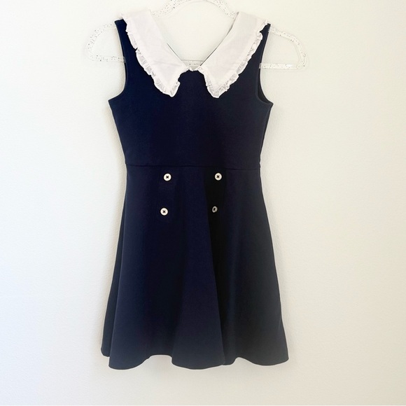 Janie and Jack Navy Blue and White Ruffle Collar Ponte Dress Girls Size 12 - Picture 3 of 7